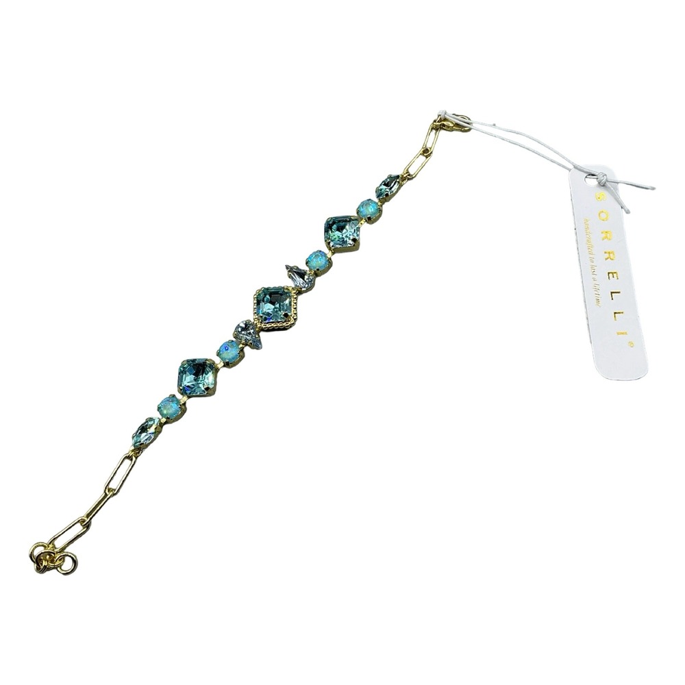 Sorrelli Blue Crystal Gold Tone Chain Link Bracelet NWT